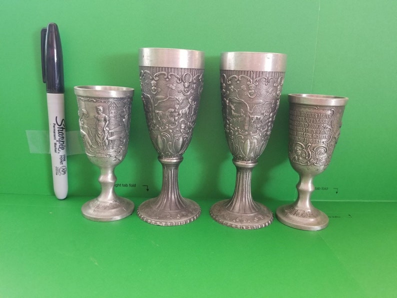Small Stemmed German Pewter Shot Glasses. 2 Sizes Set of 4 Etsy