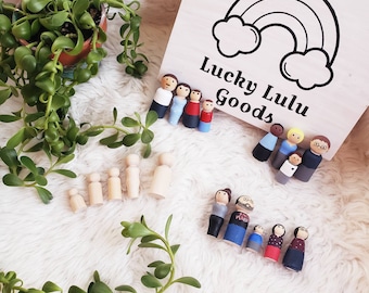 Personalized wooden peg doll families
