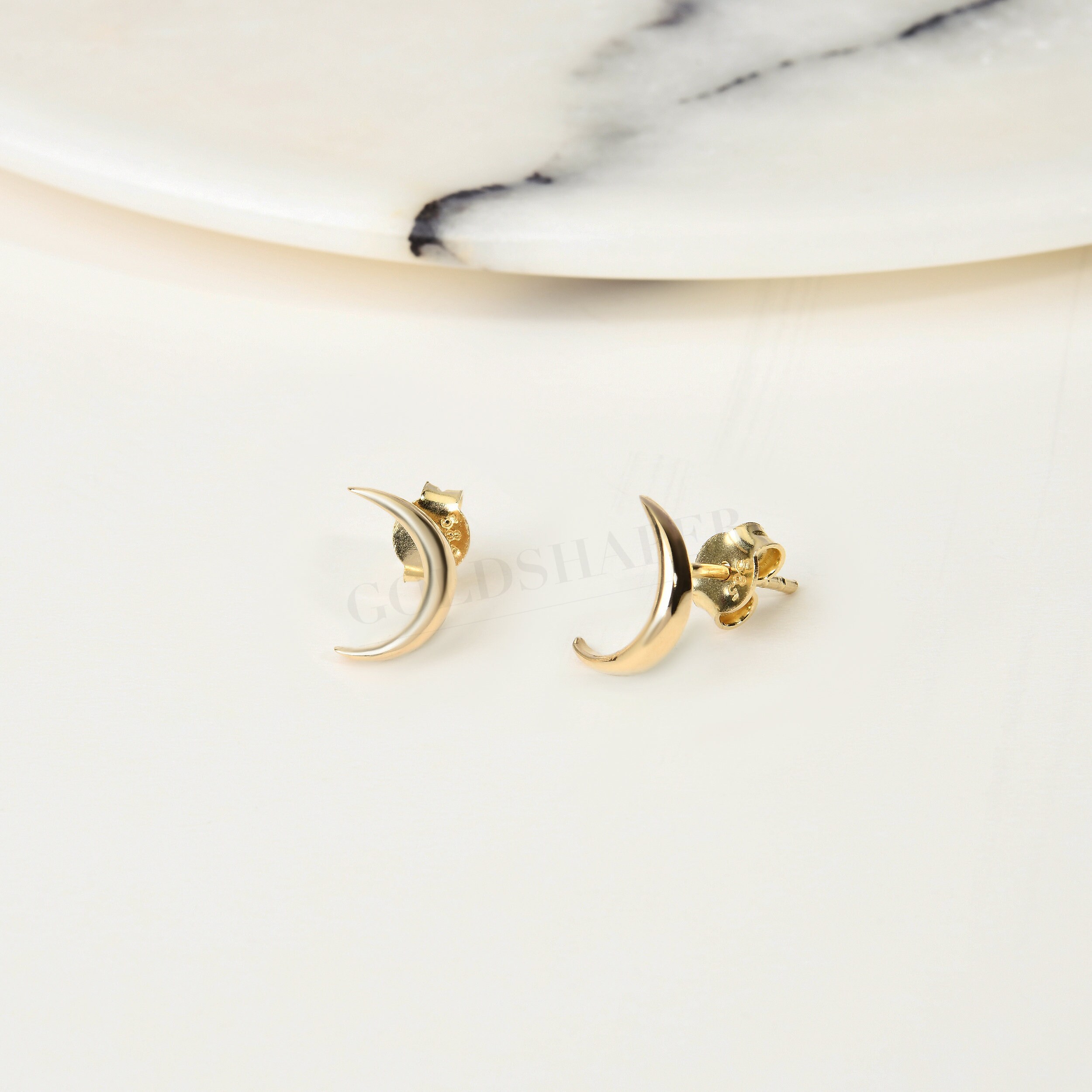 Moon Earrings 14K Solid Crescent Moon Earrings Etsy