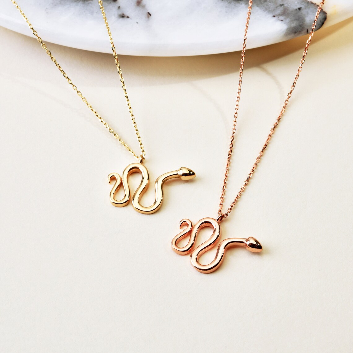 Snake Necklace Pendant 14K Solid Gold Serpent Necklace Etsy