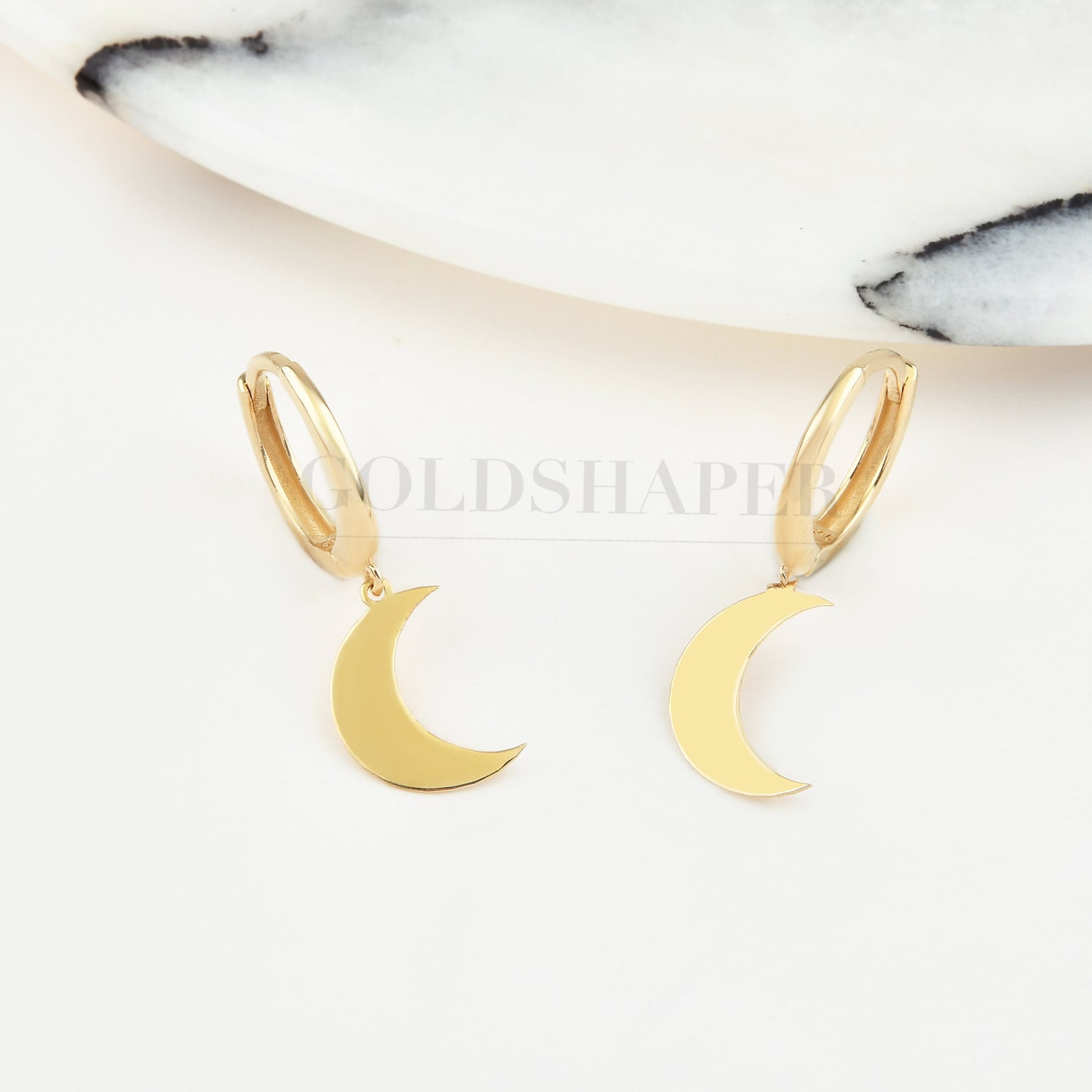 Gold Moon Earrings 14k Solid Gold Gold Moon Earring Gift For Etsy