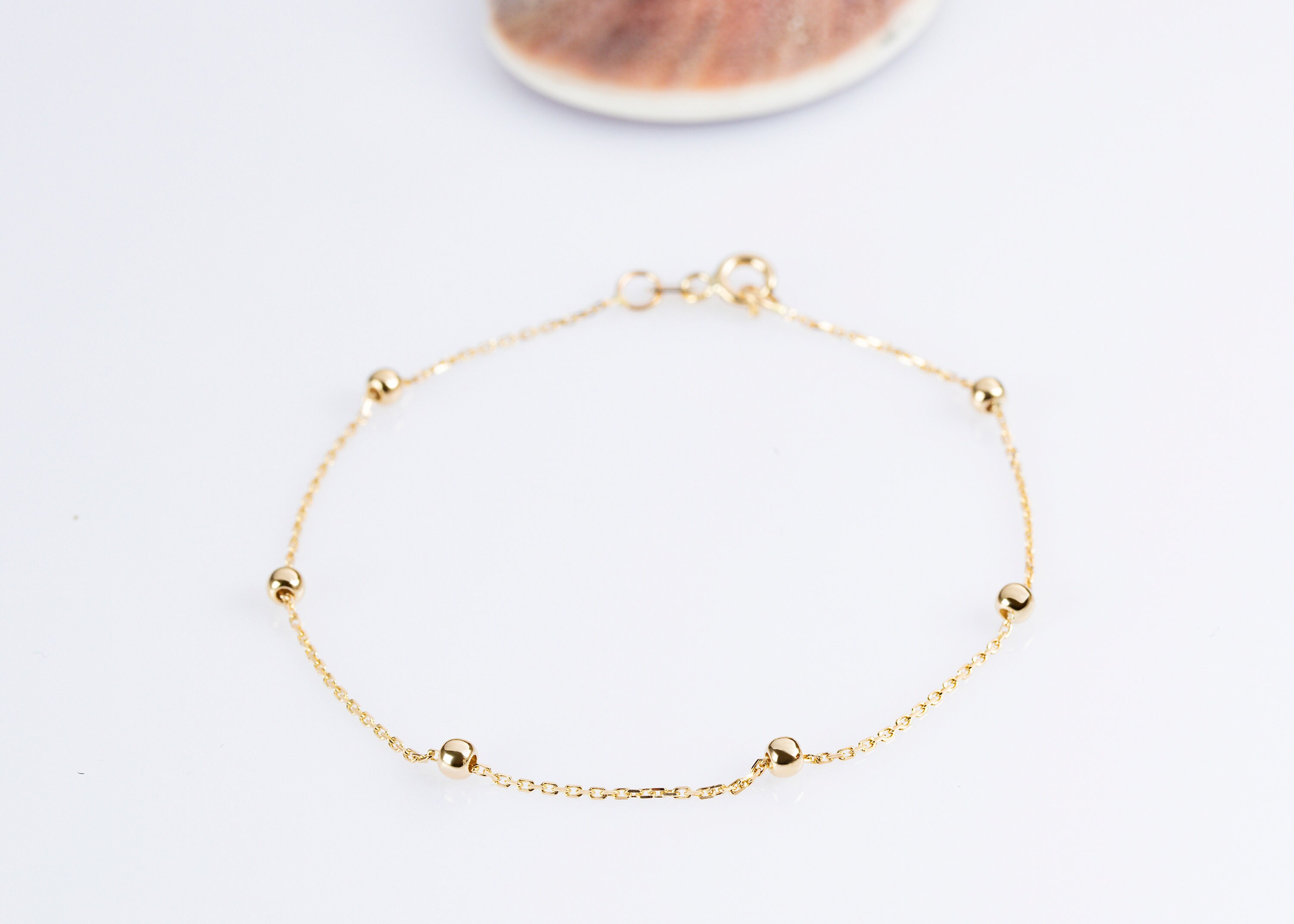 14k Solid Gold Ball Bead Bracelet 4MM Dainty Gold Balls Etsy