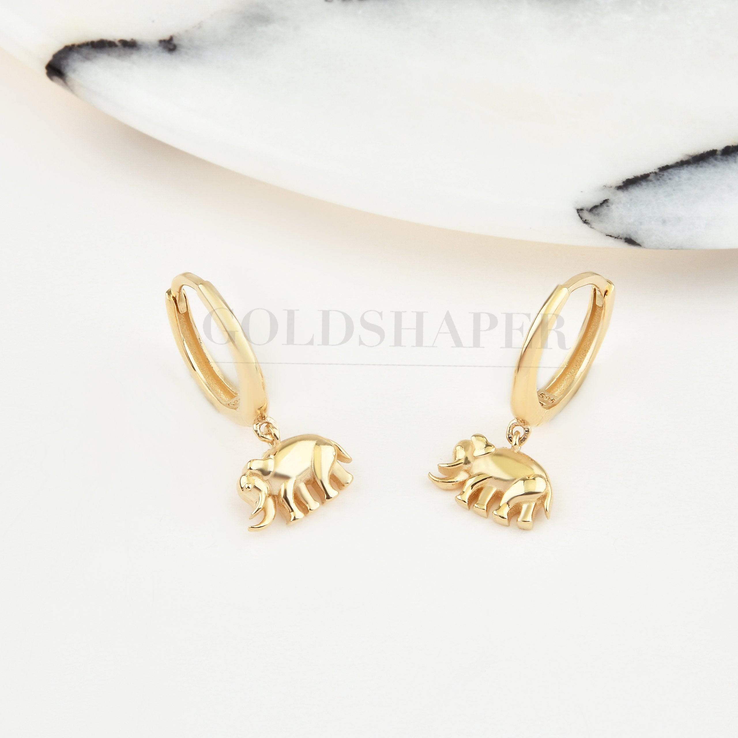 Gold Elephant Earrings 14k Solid Gold Gold Elephant Earring Etsy