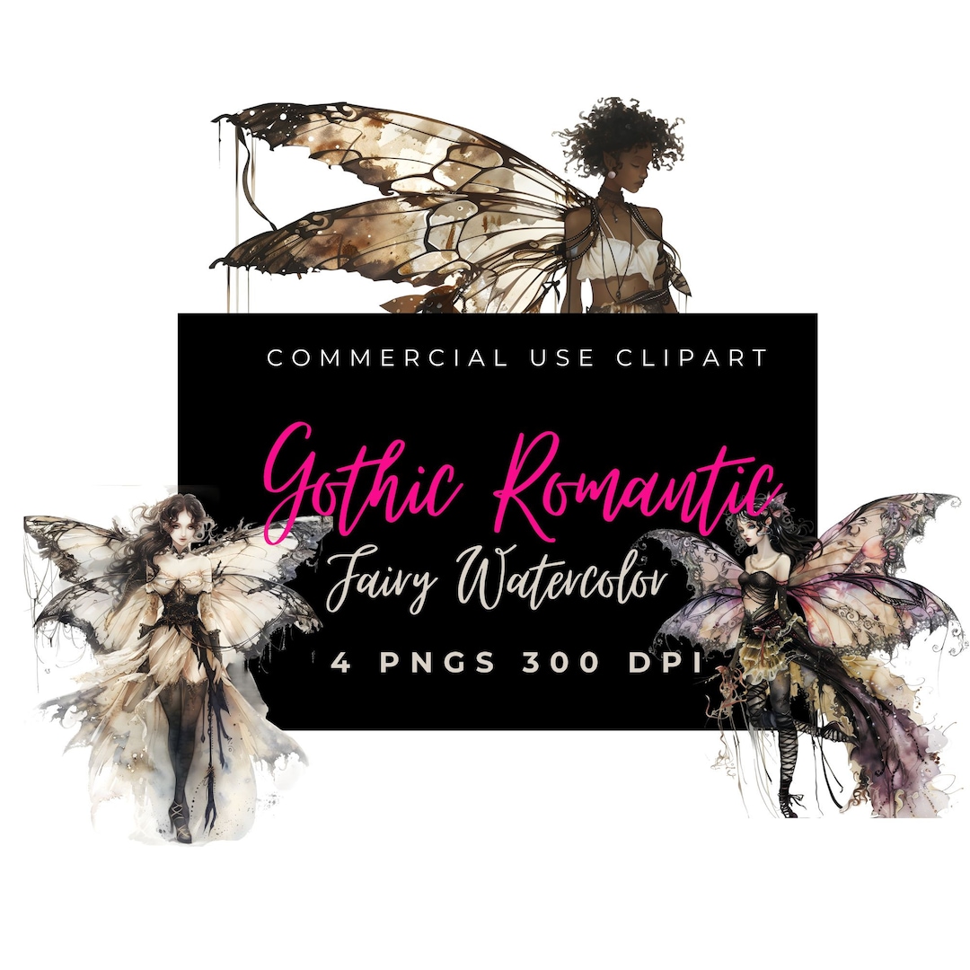 Gothic Fairy Clipart Romantic Watercolor 300 DPI PNG Goth Fantasy ...