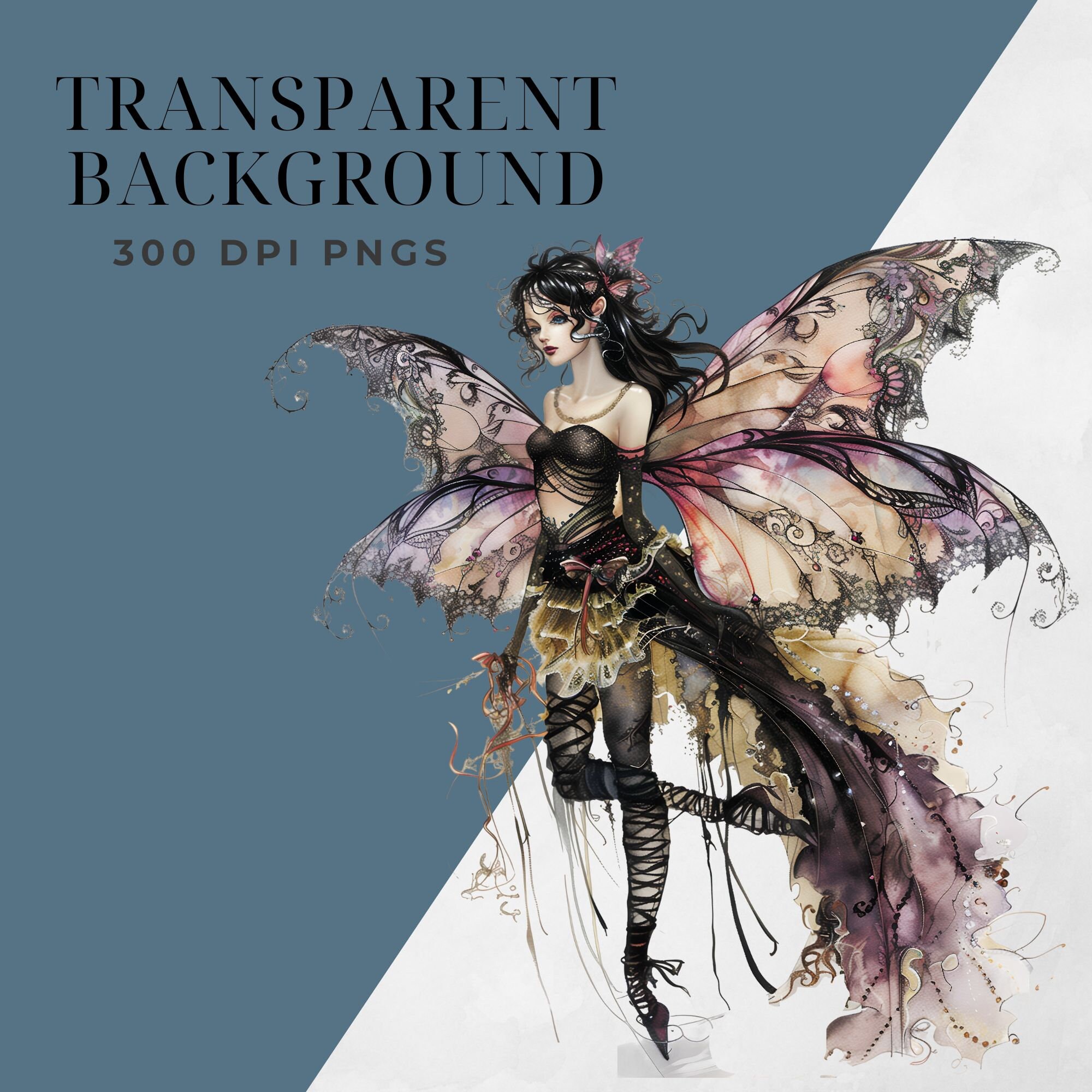Gothic Fairy Clipart Romantic Watercolor 300 DPI PNG Goth Fantasy ...