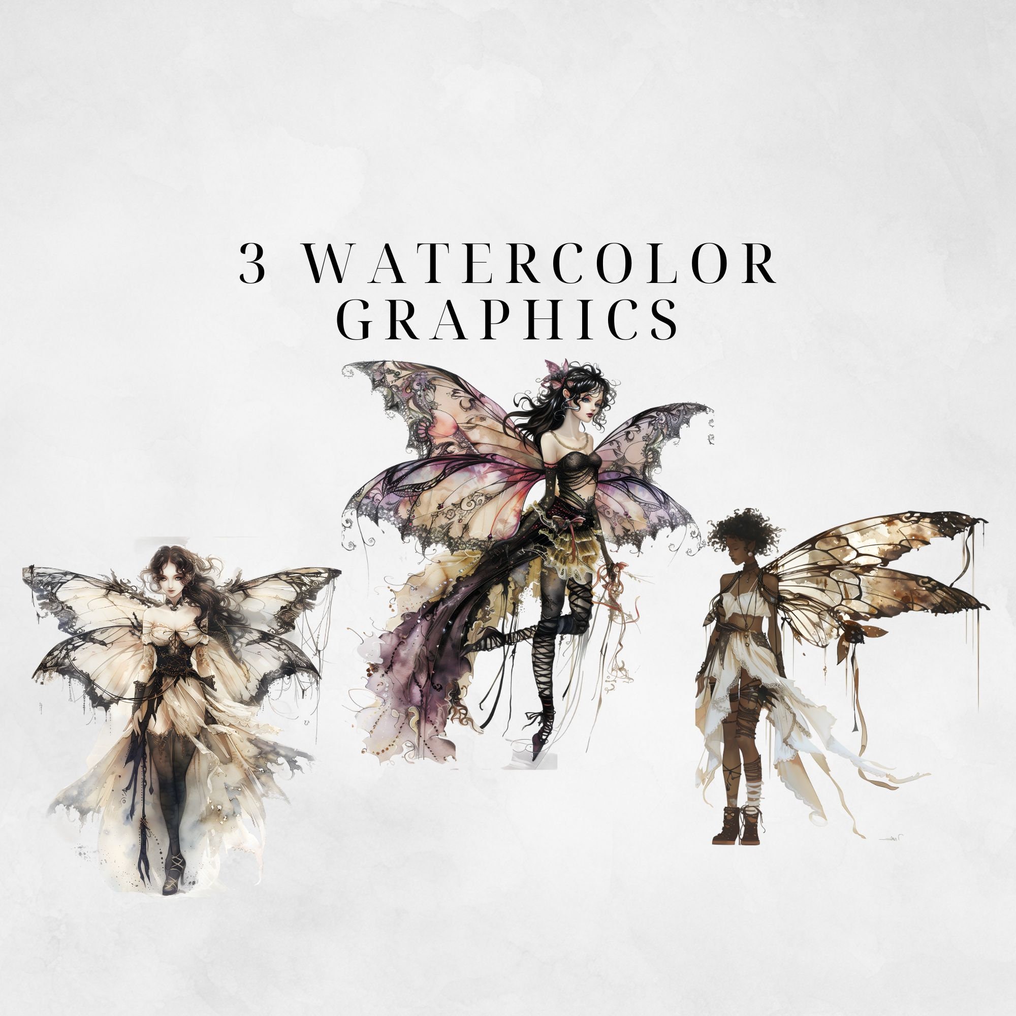 Gothic Fairy Clipart Romantic Watercolor 300 DPI PNG Goth Fantasy ...