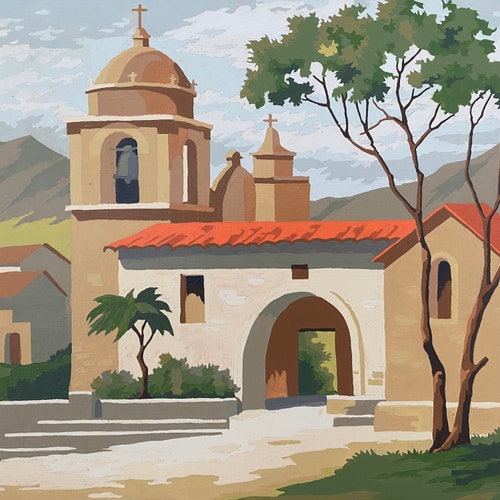 Vintage Framed Paint by shops Number Desert Church | Painting