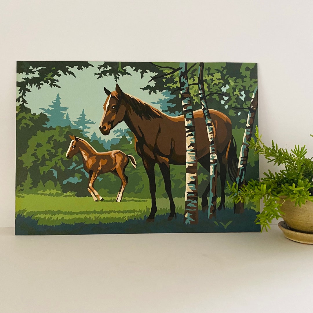 Vintage Paint by Number Horses Painting Etsy