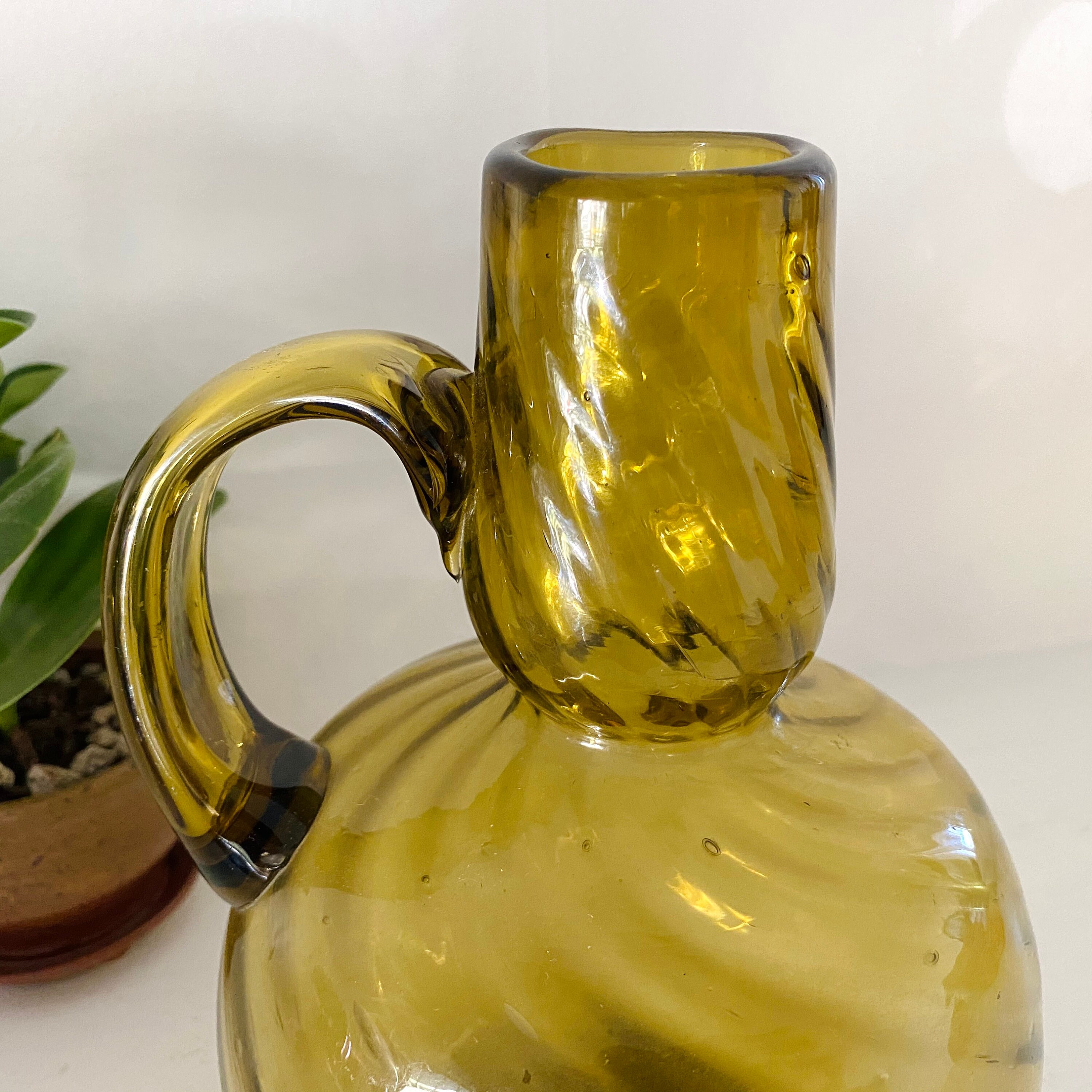 Green Blown Glass Pitcher Vase Etsy