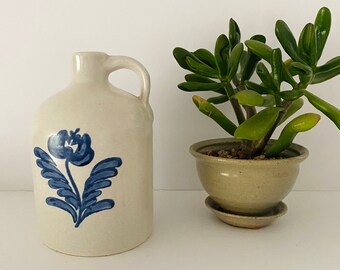 Vintage Stoneware Jug with Blue Flower