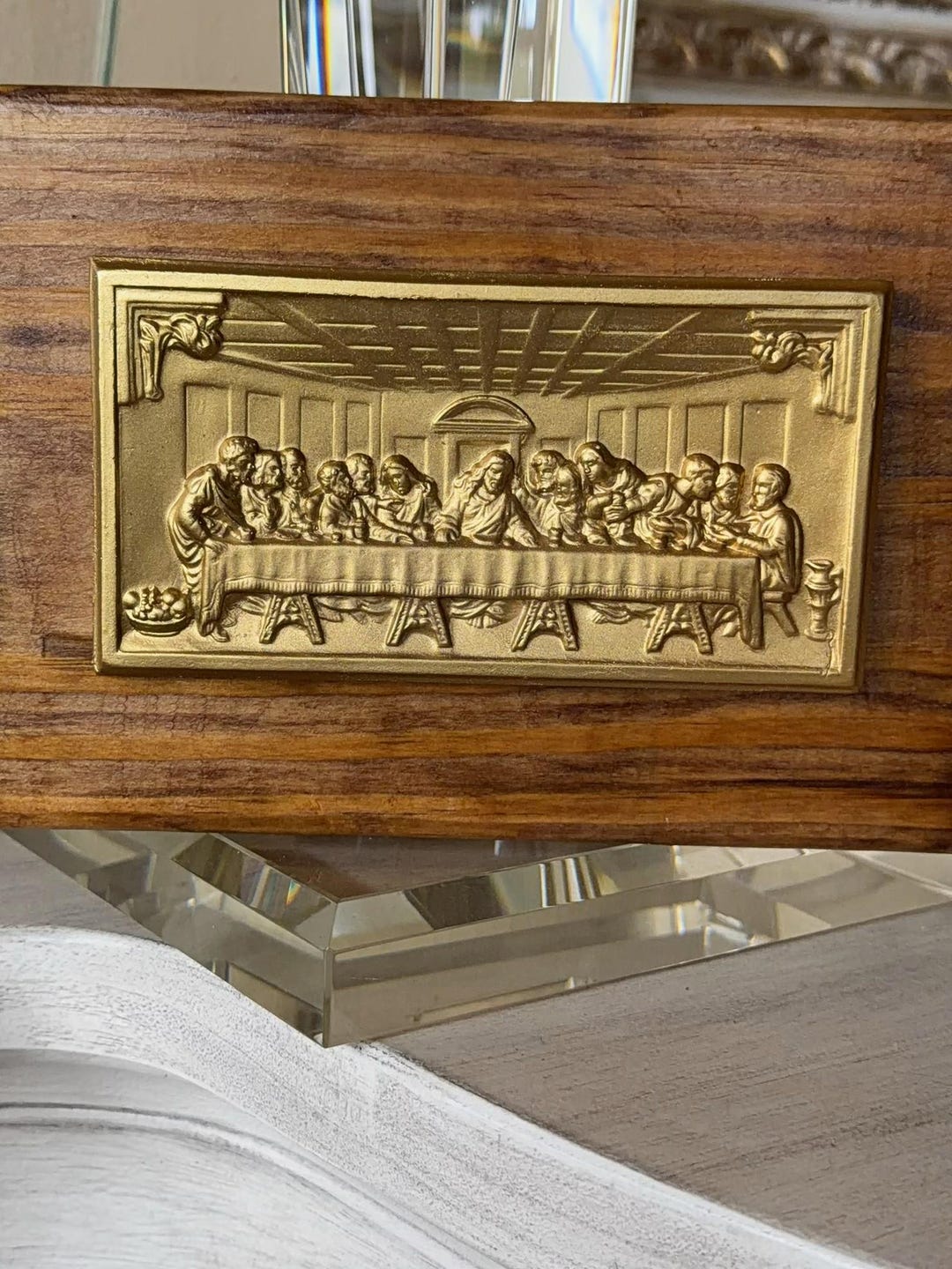 Gold Last Supper Intaglio on Stained Wood – Elegant Religious Wall Art ...