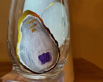 Handmålade ostronvinglas, kustbarbehör, unikt konstverk