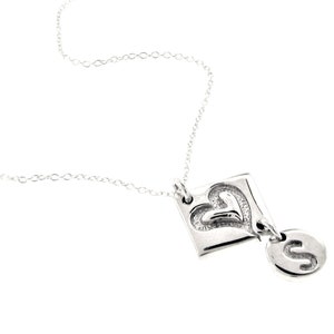 Silver Dangling Initial & Heart Necklace, Initial Jewelry, Initial Pendant, Heart Necklace, Anniversary Gift, Valentine&#39;s Day Gift, Mom Gift