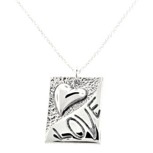 Silver Heart & Love Necklace, Heart Jewelry, Heart Pendant, Love Jewelry, Valentine&#39;s Day Gift, Anniversary Gift for Women, Gift for Mom