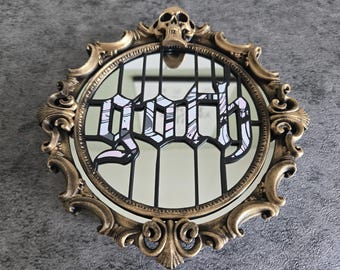 Gothic Skull Logo Wall Mirror 19cm Frame, Baroque Style