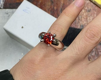 red zircon, 925 sterling silver, thick design ring.