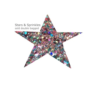 Stars & Sprinkles | 1 oz HOLOGRAPHIC Pink Purple Green | Tumblers | Nails | Cosmetic | Crafting | mix chunky glitter | check descr.