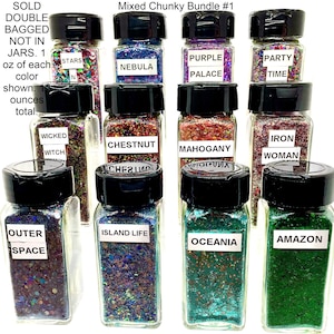 Mixed Chunky Monkey Bundle | B#1-12 oz | B#2-3 ozs | Tumbler | Nails | Cosmetic | Crafting | Resin | mix chunky glitter | check descr.