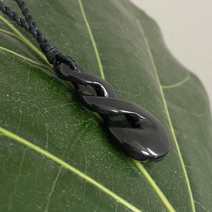 Genuine Black Jade Eternity Twist Design Adjustable Black Hemp Cord Pendant