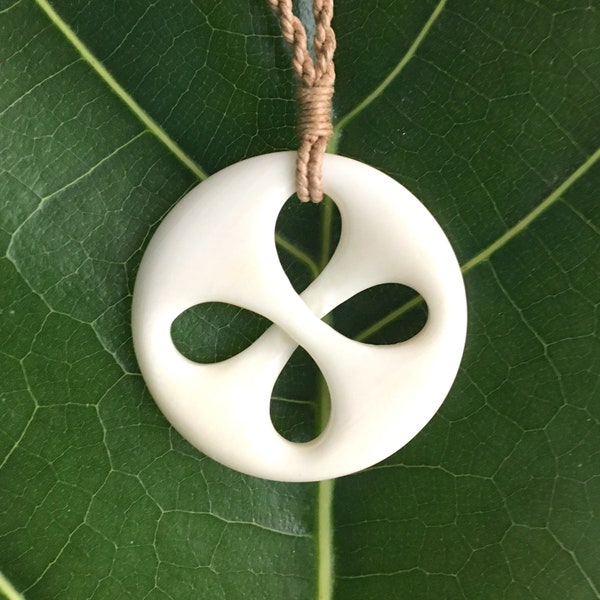 Round Sand Dollar White Buffalo Bone Carved Pendant with Adjustable Braided Cord Necklace