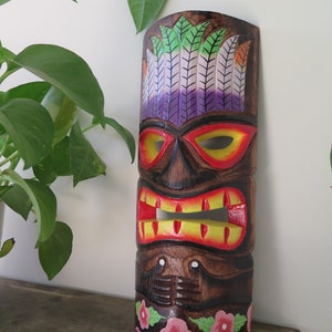 Hawaiian Hand Made Carved Wooden 12&quot; Tiki Mask Wall Decor Hanging Tiki Bar Man Cave