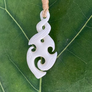 Spiral Genuine Buffalo Bone Carved Hawaiian Pendant Jewelry with Adjustable Cord Necklace