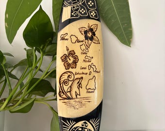 レーザー彫刻ハワイアンフック：トライバルサーフボード装飾 - Etsy 日本