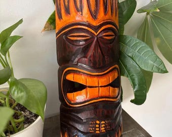 Hawaiian Hand Made Carved Wooden 12&quot; Tiki Mask Wall Decor Hanging Tiki Bar Man Cave