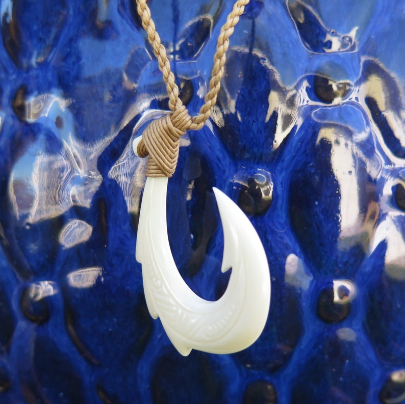 Hawaiian Tribal Carved Fish Hook Buffalo Bone Necklace Hawaii Etsy