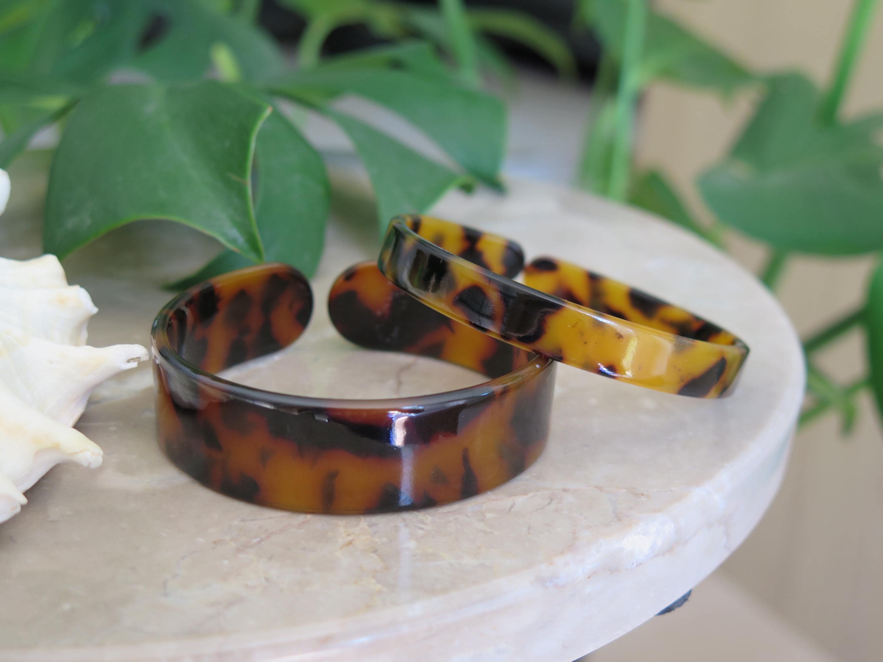 Faux Tortoise Shell Resin Bracelet Bangle Cuff Hawaiian  display picture 1
