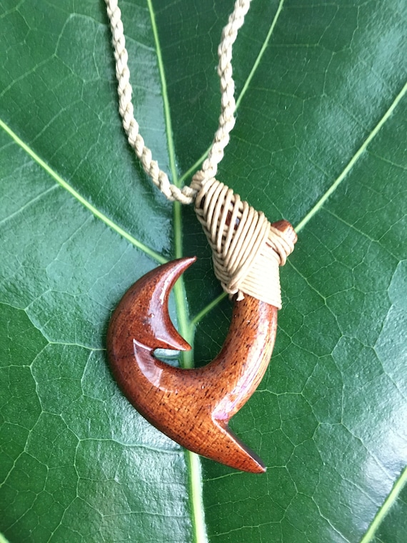 Ancient Polynesian Fish Hook Koa Wood Hawaiian Pendant Necklace Jewelry -   Canada