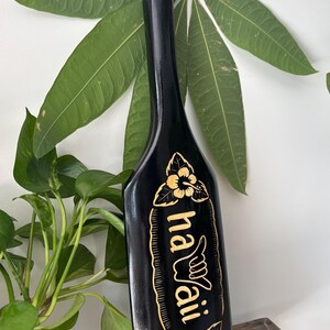 Hawaiian Hand Made 20&quot; Carved Out Wood Paddle Home Decor Engraved Hibiscus Hawaii