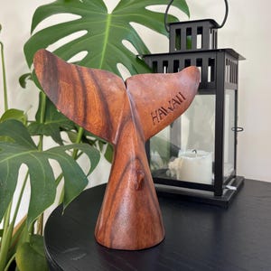 Hawaii Hand Made Home Decor Solid Wood Polynesian 8&quot; Whale Tail Engraved &quot;Hawaii&quot;