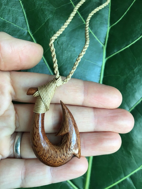 Genuine Koa Wood Hawaiian Jewelry Fish Hook Maori Pendant