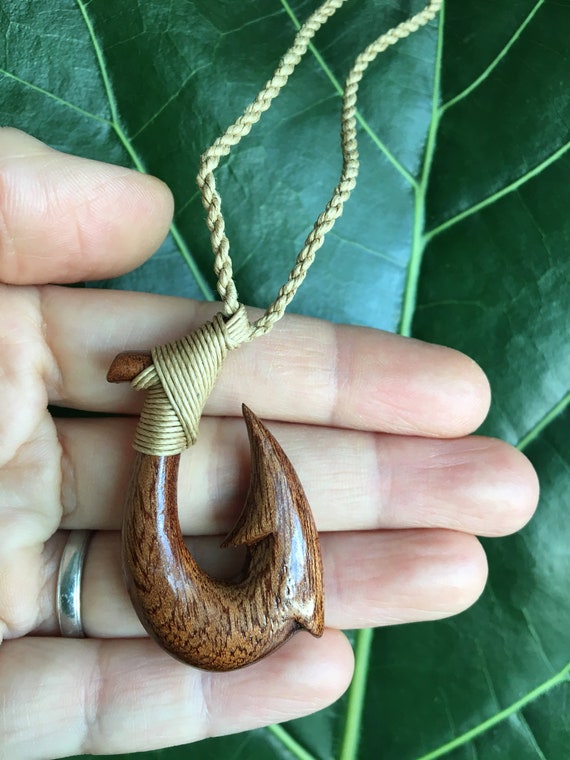 Koa wood deals fish hook necklace
