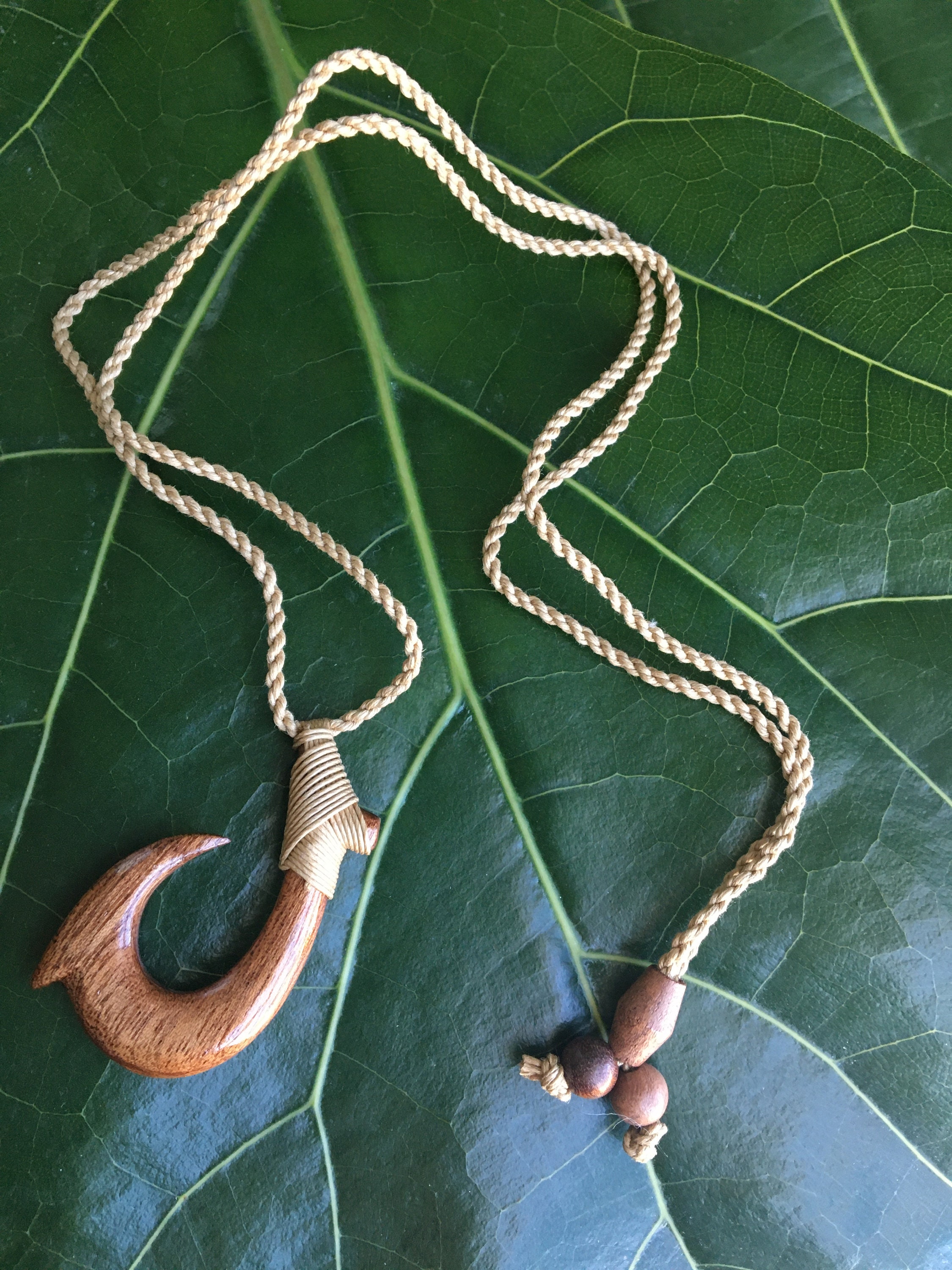 Tribal Hawaiian Koa Wood Fish Hook Pointed Polynesian Pendant Etsy