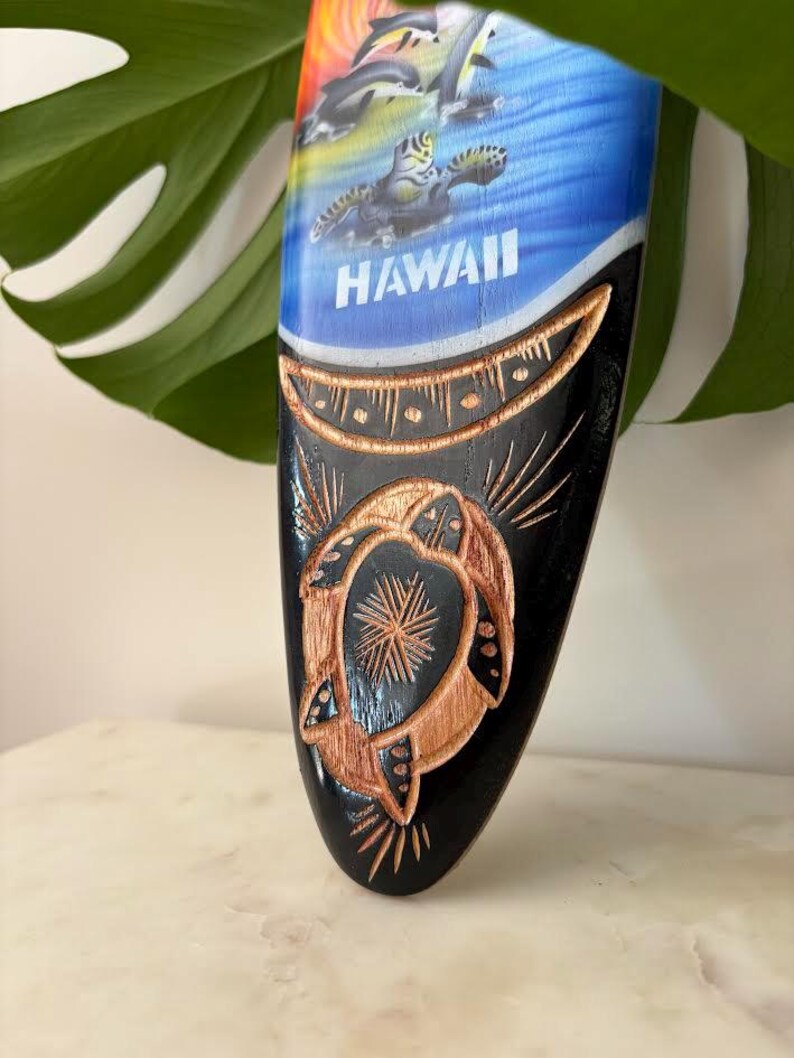 Hawaiian Hand Made 16" Carved Wood Surfboard Home Decor Engraved W ...
