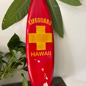 Hawaii Hand Made 20&quot; Carved Wood Surfboard Home Decor Hand Painted &quot;Lifeguard&quot;