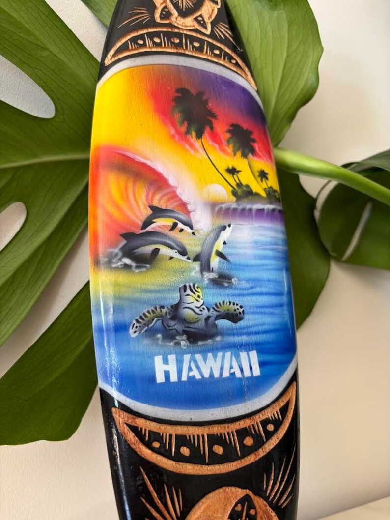 Hawaiian Hand Made 16" Carved Wood Surfboard Home Decor Engraved W ...