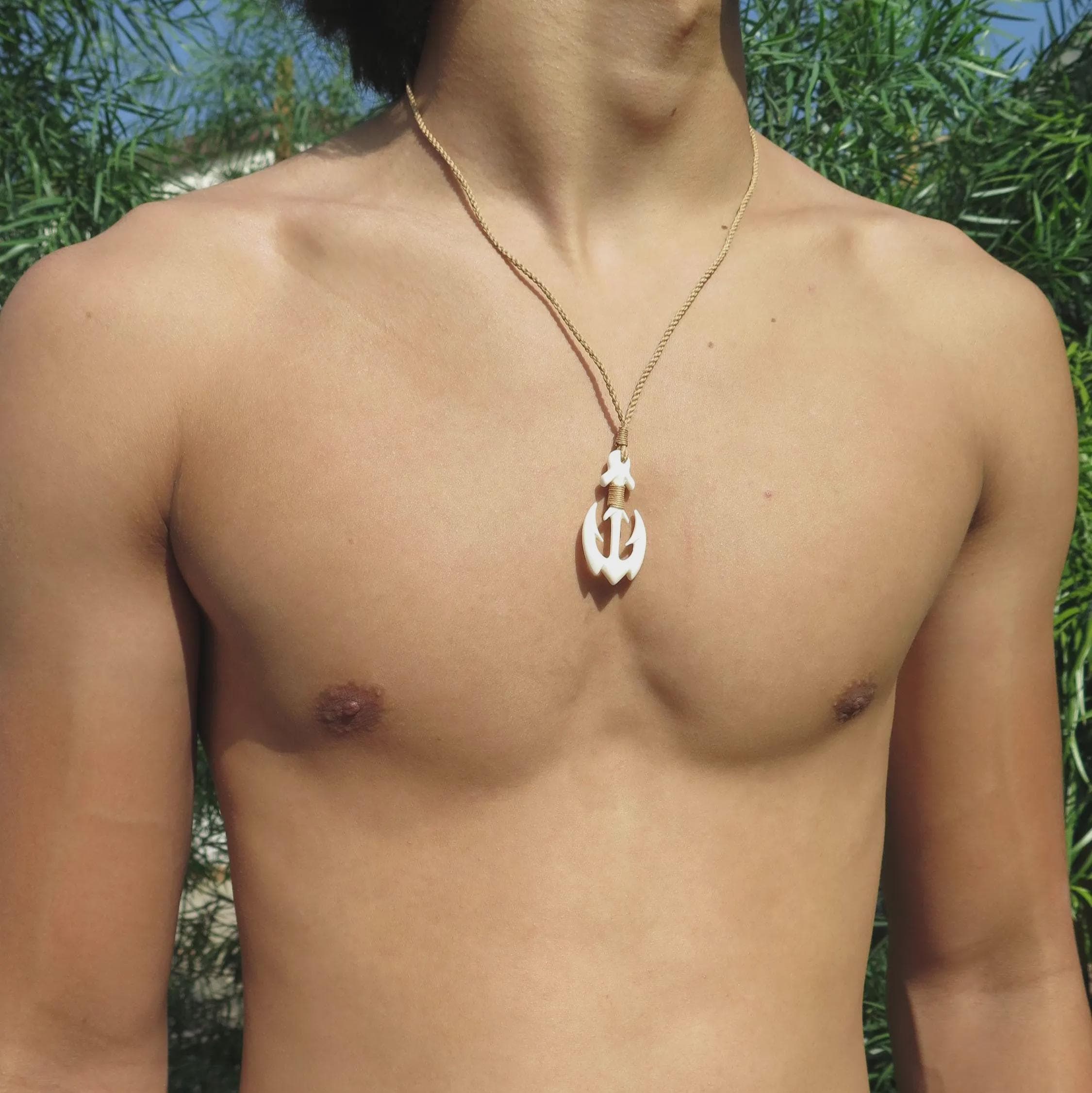 Collana Choker Hawaiana In Osso Di Bufalo - Ciondolo Tribale Intagliato A Mano, MDream