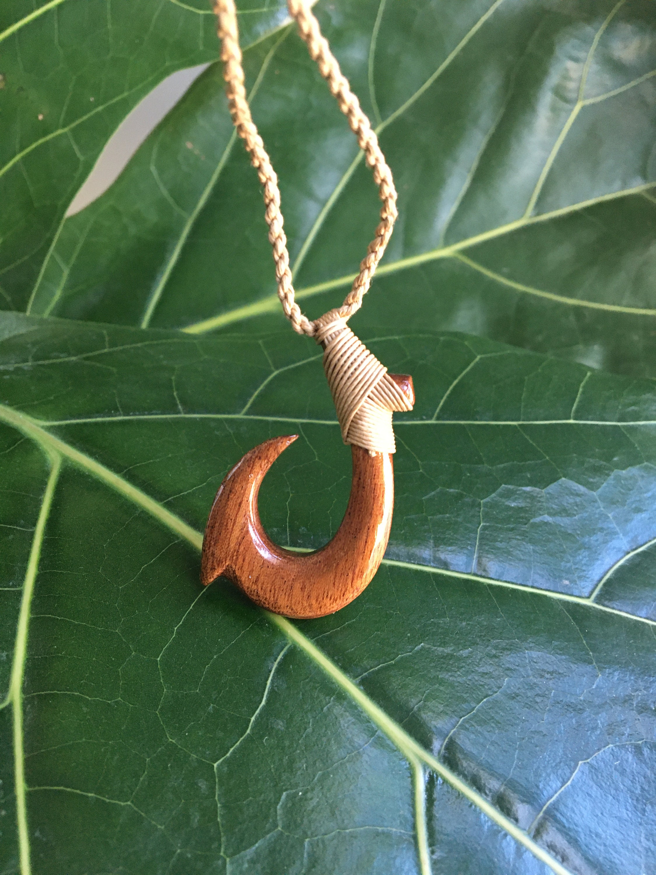 Tribal Hawaiian Koa Wood Fish Hook Pointed Polynesian Pendant Etsy