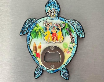 Hawaiian Honu Turtle Hula Ocean Hand Painted Bottle Opener Magnet Souvenir