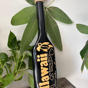 Hawaiian Hand Made 20&quot; Carved Out Wood Paddle Home Decor Engraved Turtle Hawaii