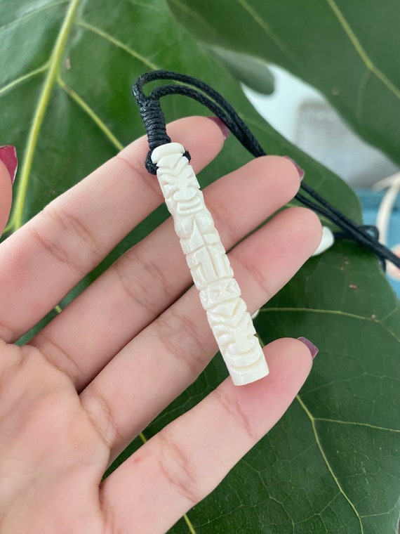 White Carved Tiki Ancient Polynesian Buffalo Bone Hawaiian Jewelry