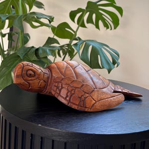 Hawaii Hand Made Home Decor Solid Wood Polynesian 12&quot; Turtle Honu Engraved