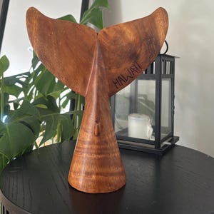 Hawaii Hand Made Home Decor Solid Wood Polynesian 12&quot; Whale Tail Engraved &quot;Hawaii&quot;