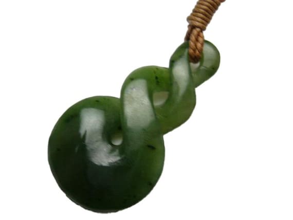 Genuine Green Jade Eternity Twist Design Adjustable Black Hemp