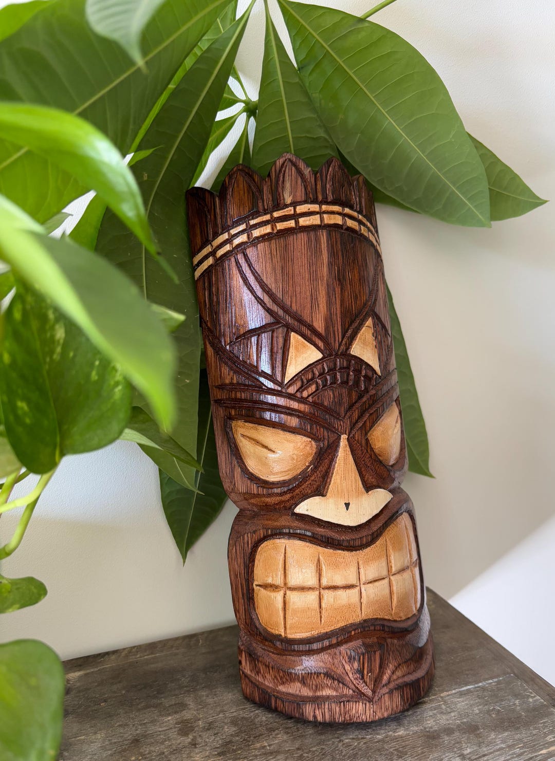 Hawaiian Hand Made Carved Wooden 12" Tiki Mask Wall Decor Hanging Tiki ...