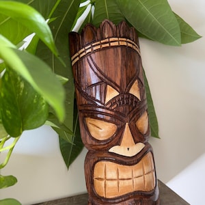 Hawaiian Hand Made Carved Wooden 12&quot; Tiki Mask Wall Decor Hanging Tiki Bar Man Cave