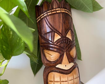 ハワイ諸島 ハンドメイド 彫刻 木製 12インチ ティキマスク 壁飾り